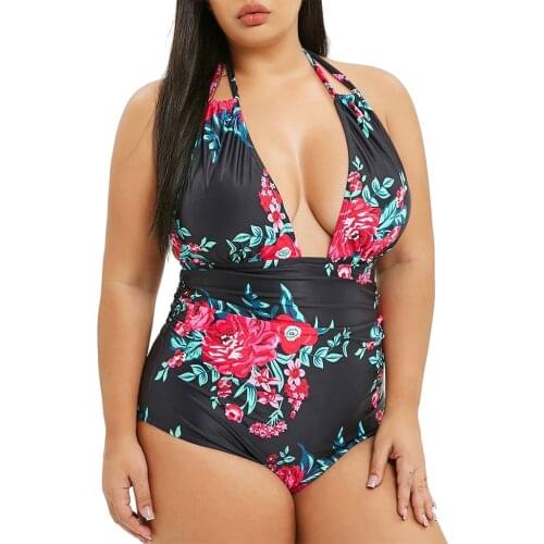 Plus Size 3XL 4XL 5XL Swimsuit Women Large Size Swimwear Women Swimsuit Floral Print Open Back Swimsuit Bikini купальник 2021