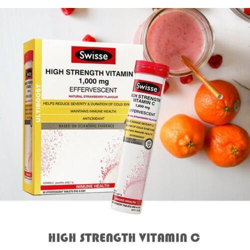 Swisse High Strength Vitamin C 60 Effervescent Tablets Support Immune Function Reduce severity Skin Health antioxidant