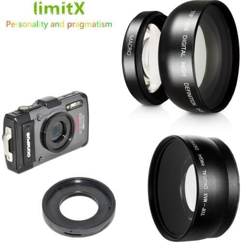 0.45X Super Wide Angle Lens with Macro & Adapter ring for Olympus TG-6 TG-5 TG-4 TG-3 TG-2 TG-1 TG6 TG5 TG4 TG3 TG2 TG1 Camera