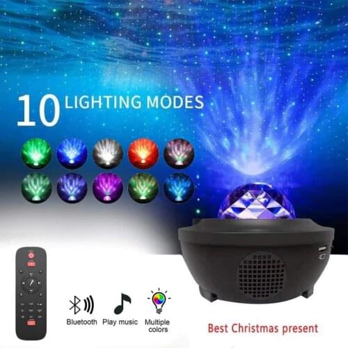 LED Projector Light Star Galaxy Night Light Projector Light Music Starry Water Wave Light Room Decorotate Children Bedside Lamp