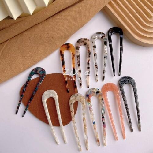 1PCS Korean Temperament U-Shaped Hair Stick Acetic Acid Plate Hairpin Ins Balls Hair Accessories Daily Simple Headwear