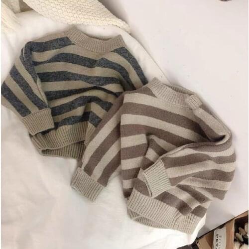 2021 new arrival girls boys knitted striped sweaters autumn winter fashion kids full sleeve pullover sweaters