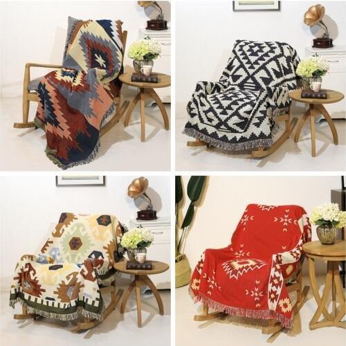 High quality vintage cotton carpet double-sided geometric pattern Sofa towel blanket bed cover living room Mats Felts tapestry