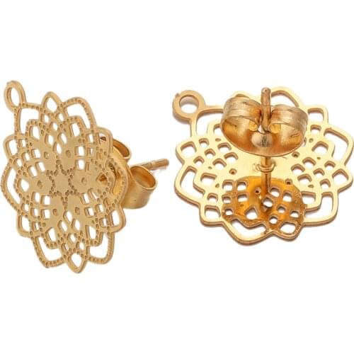 10pcs/lot Gold Stainless Steel Flower Earring Back Base Hooks Connectors for DIY Earrings Jewelry Making Supplies Findings Bulk