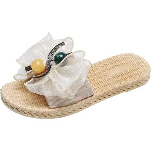 Women sandals summer flat pearl sandals flip flops rome shoes string bead slippers mujer gladiator sandalias sapatos femininos