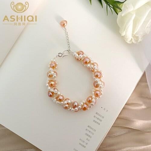 ASHIQI Natural freshwater pearl bracelet 925 sterling silver for women hand made jewelry fashion classic gift