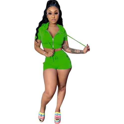 Women Tracksuit Set Fashion Solid Color Fitness And Leisure Suit With Hood Zipper Two-piece Suit