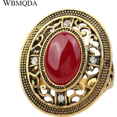 Luxury Big Red Blue Stone Ring Gold Crystal Hollow Cross Rings For Women Ethnic Indian Jewelry Vintage Accessories