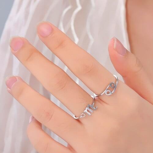 CazadorTrendy Zodiac Open Womens Rings Stainless Steel Aries Virgo Libra Pisces Gemini Scorpio Leo Rings Birthday Friends Gifts