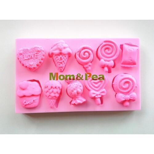 Mom&Pea 0477 Free Shipping Ice Cream & Candy Shaped Silicone Mold Cake Decoration Fondant Cake 3D Mold