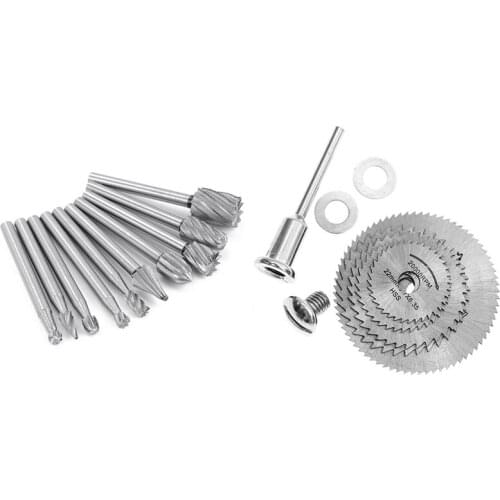 10Pcs HSS Tungsten Carbide Rotary Cutting Burr Set with 6 Pcs 22-44mm HSS Circular Saw Blade Cutting Discs Set Promotion