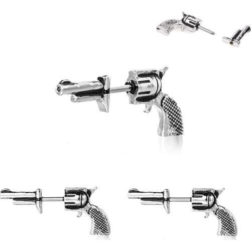 2pcs Retro Revolver Cartilage Earrings Ear Stud Tragus Helix Bar Copper Barbell Oreja Earing Piercing Punk Men Body Jewelry 16G