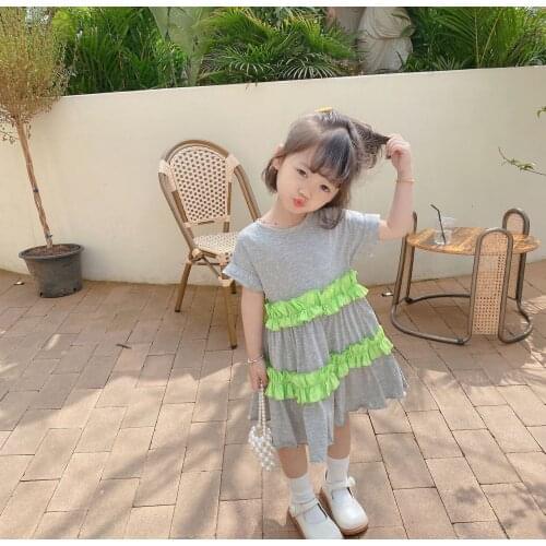 2021 Summer New Baby Girl Short-sleeved Dress Children Korean Korean Baby Cotton Patchwork Princess Dress Baby Girl Clothes 2-8Y