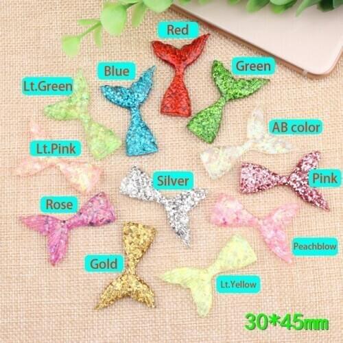 30pcs/Lot 30x45mm Mixed Glitter Mermaid Tail Resin Flatback Mermaid Applique Embellishment DIY Hair Bow Center Headband Supply