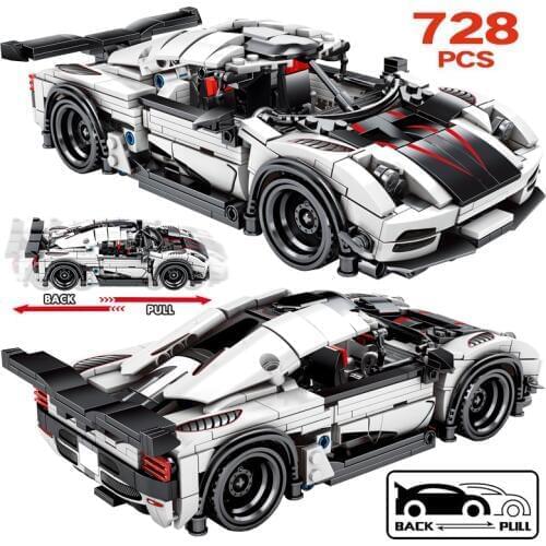 728PCS City Creator Pull Back Mechanical Sport Car MOC Building Blocks Technical Racing Car Bricks DIY Toys For Children Gifts