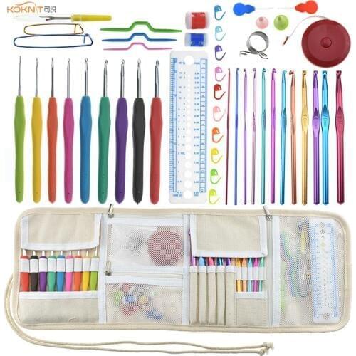 KOKONI Crochet Hooks Set 9pcs Ergonomic Handles 2.0-6.0mm Knitting Hooks Needles Set Scissors Needles Sewing Accessory With Case