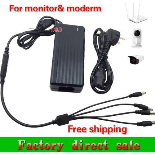 12V5A AC DC Adapter Power Supply with 4 Port Splitter Pigtail for monitor/moderm one to four port power 12v 5a Free shipping