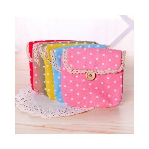 Free shipping BF050 Lace cotton sanitary napkin bag Dot Fabric sanitary cotton bags storage bag 12*12.5cm