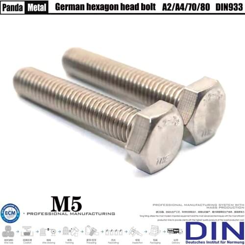 DIN933 diameter M5 hexagon head bolt 304/316 stainless steel German standard full thread metric screw A2-70/A4-70/80