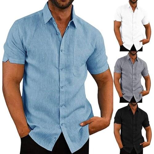 Men Casual Short Sleeve Turn Down Collar Single-breasted Office Shirt T-shirt