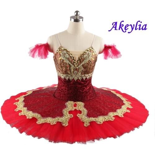Esmeralda variation Classical Pancake Tutu professional Ballet Dress red gold handmade Adult Ballet Dress Tutu For danseuse