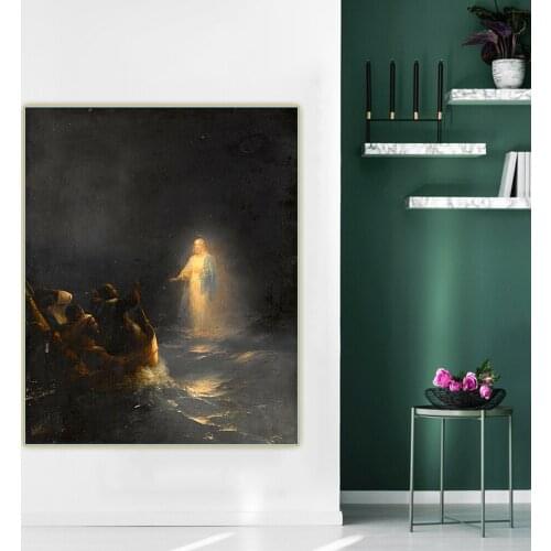 Holover Ivan Aivazovsky"Jesus Walks on Water"Romanticism Seascape Canvas Oil Painting Poster Aesthetic Wall Art Home Decor