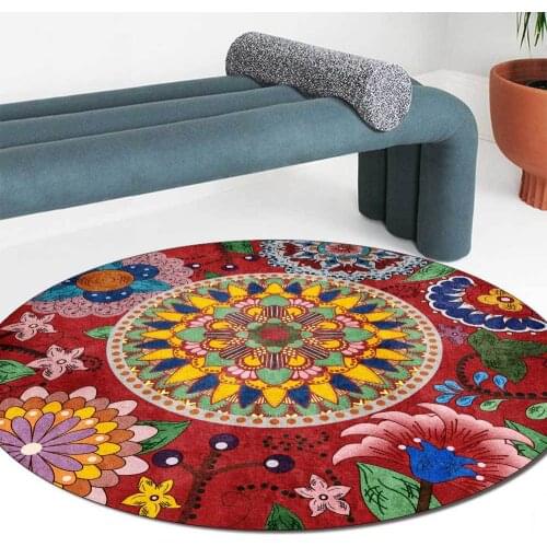 Classical National Wind Flowers Red Black Living Room Bedroom Round Mat CarpetCustom Size