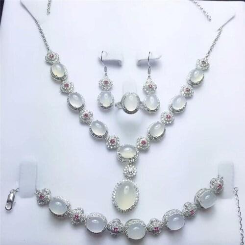 LETSFUN Fine Jewelry 925 Silver Inlaid Natural Ice Chalcedony Pendant Necklace Ring Bracelet Earring Set Gifts Free Shipping