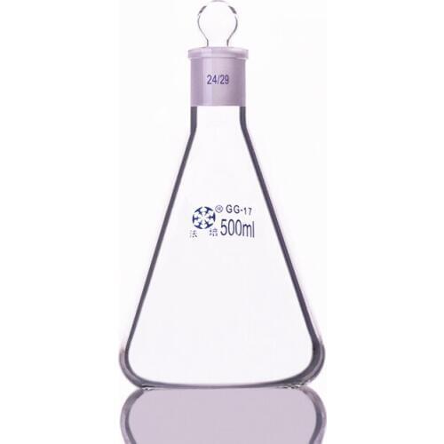 Conical flask with standard ground-in glass stopper,Capacity 500ml,joint 24/29,Erlenmeyer flask with standard ground mouth