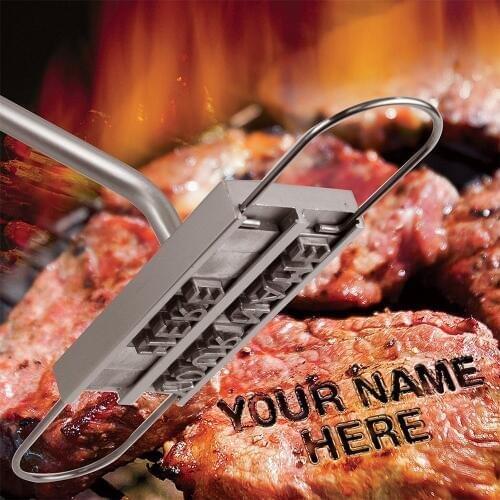 LMETJMA BBQ Meat Branding Iron with Changeable Letters Personalized Barbecue Grilling Meat Steak Names Marking Stamp Tool KC0299