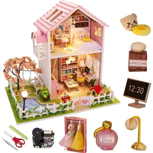 DIY Miniature Dollhouse Furniture Kit Model Building Double Layer Small House Toys For Children Wood Doll House For Adult Gifts