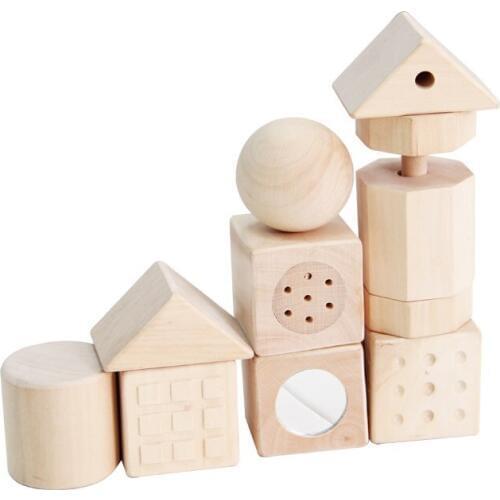 Natrual wood building blocks toys children educational wooden toy bricks (9 pieces in one set)