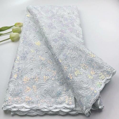 New African 2021 Organza Lace Fabric French Cord Sequins Embroidery For Nigerian Party Dres