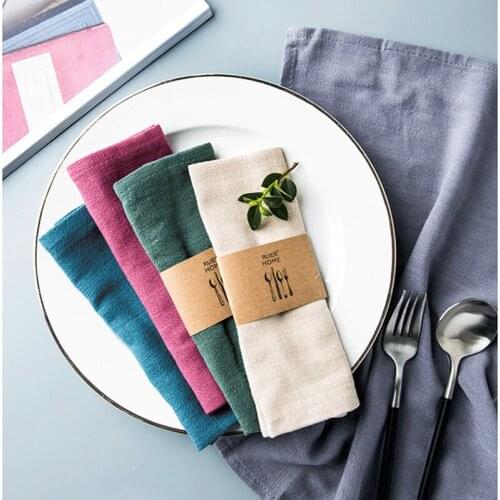 New Cotton Linen Cloth Table Napkin Polyester Handkerchief Cloth for Diner Party Xmas Solid Cup Dishes Napkins Table Decorative