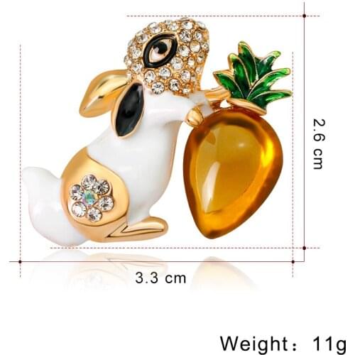 HOSENG New Cute Rabbit Animal Brooch Enamel Crystal Rhinestone Fashion Brooch White Black Color Available HS_545