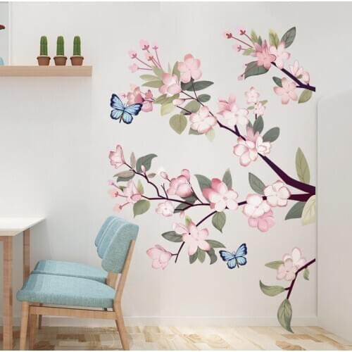 New Chinese Style Peach Blossom Wall Stickers Flowers Living Room Bedroom Decor Art Wall Decals Room Decoration Aesthetic Mural