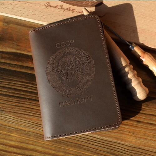 National emblem of Soviet Union Passport Cover CCCP Travel Card Wallet Genuine Leather Russian Passport Wallet for men&women