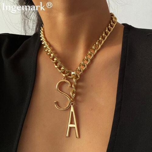 High Quality Punk S A Letter Pendant Choker Necklace Steampunk Men Street Art Metal Chunky Thick Chain Necklace Women Jewelry