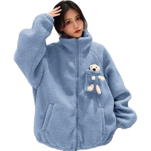 Lambs And Bears Coat Womens Winter Plush Thickened Korean Loose Short Cotton Clothes Fashion Winter Coat Wn