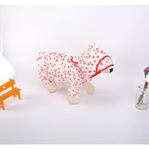 Polyester Dog Raincoat Love Heart Pattern Jacket Jumpsuits Outdoor Waterproof Pet Rain Coat for Small Dogs Clothing