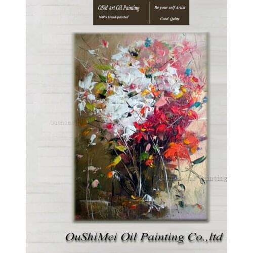 Handmade Red Knife Flower Painting Abstract Paintings on Canvas New Style Still Life Painting Hang Picture Decor Oil Painting