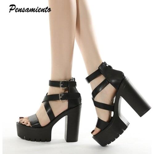 Brand Platform Wedges Women Sandals Fashion narrow band Thick High heels Gladiator Sandals Casual Summer Female Chunky Shoes