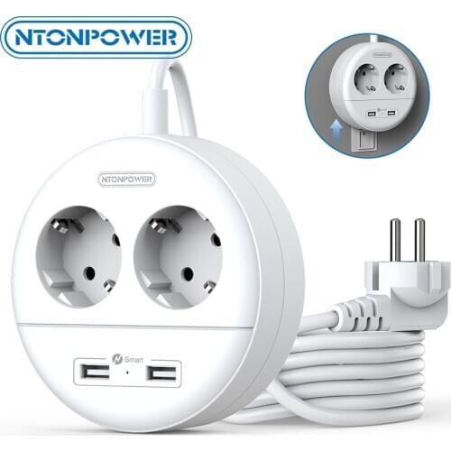 NTONPOWER Travel USB Power Strip Wall Mounted Network Filter with 2 AC 2 USB Extension Socket EU Plug Portable charging station