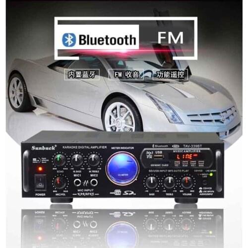 200W*2 Bluetooth Amplifier Home Audio 220V TAV-339BT AV Karaoke Amplifier Dual Microphone USB SD FM 12v Car Amplifier
