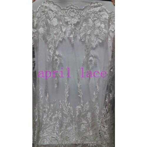 Stock on sale ap090 offwhite/ivory tense thick embroidery net tulle mesh lace for evening dress/sawing/wedding