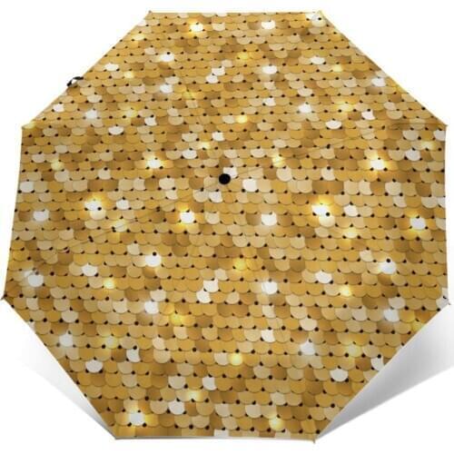 Wind Resistant Folding Automatic Umbrella Women Auto Sequined Golden Scale Windproof Umbrellas Rain For Men Parasol