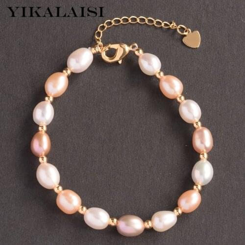 YIKALAISI 7-8mm Drop Shape Natural Freshwater Pearl Multi Color Bracelet Genuine Pearl Jewelry Style For Women