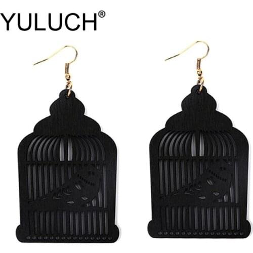 YULUCH Personality Hollow Black Red Brown Wood Big Dangle Earrings For Women Fashion Jewelry Ethnic African Long Drop Earrings