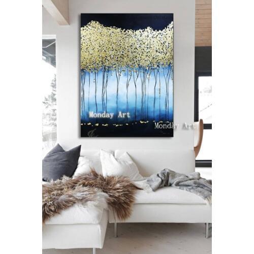 Famous painting Hand Painted Large Abstract Oil Painting Gold Leaves Art Wall Art Golden Trees Original Painting wedding decorat