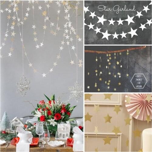 Gold Silver Paper Star Hanging Decoration For Garlands Room Party Birthday Wedding Marriage Christmas Ornament Blue 4M